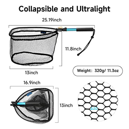 SANLIKE Collapsible Telescopic Fishing Net Rubber Coated Fresh/Salt Water | Rubber Coated Net, Aluminum Pole, Non-Slip Rubber Handle, One-click Storage, Belt Clip, Various Sizes - color: Black, size: XX-Small