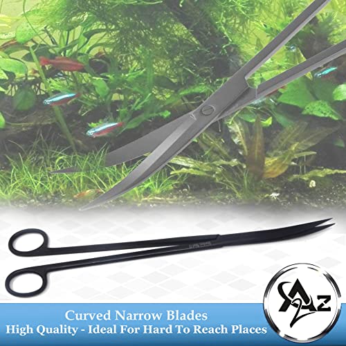 A2Z-Aquascaping Maintenance Tools Accessories,Anti-Rust Stainless Steel Tweezers Scissors Spatula for Aquarium Tank Clean, Fish Tank, Bonsai, Algae Scrapers (12" Scissors - Curved - Black) - size: 12" Scissors - Curved - Black