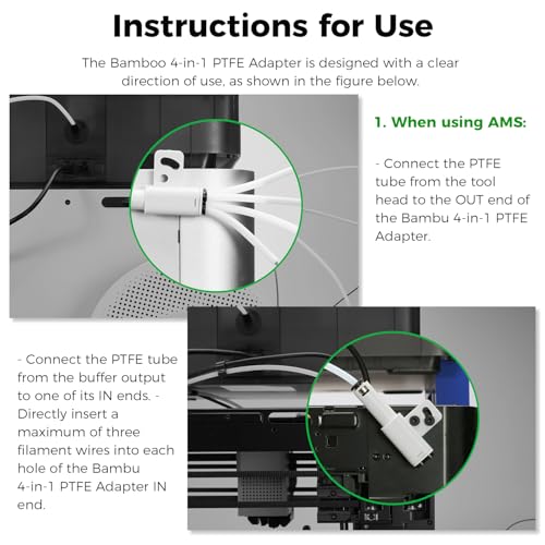 Bamboo Lab 4-in-1 PTFE Adapter,Multi-Material Bowden Tube Connector,Upgrade Hub Expansion Port for Connect 4 Feeding Modules(AMS,Non-AMS Filament TPU,CF) for X1/X1C/X1E/P1/P1P/P1S/P2S/H2S/H2D - style: 4-in-1 PTFE Adapter for X1/P1/H2