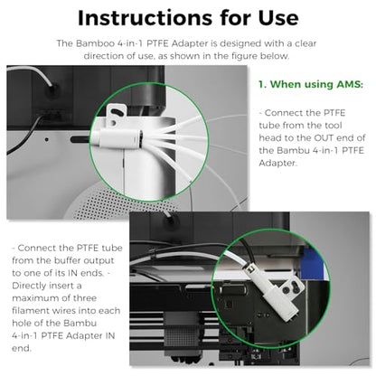 Bamboo Lab 4-in-1 PTFE Adapter,Multi-Material Bowden Tube Connector,Upgrade Hub Expansion Port for Connect 4 Feeding Modules(AMS,Non-AMS Filament TPU,CF) for X1/X1C/X1E/P1/P1P/P1S/P2S/H2S/H2D - style: 4-in-1 PTFE Adapter for X1/P1/H2