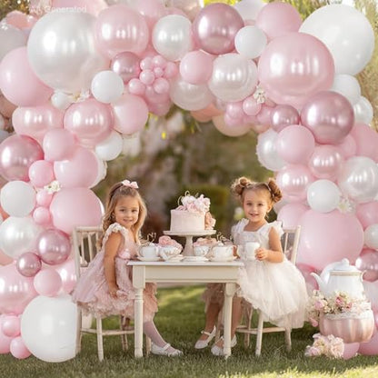 Blocesa Pearl Pink White Balloons Arch Kit Double Stuffed, Party Decor. - color: Pearl Pink White