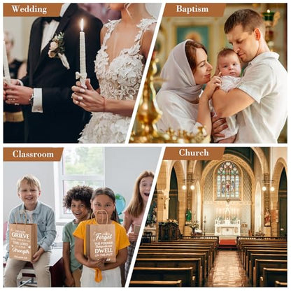 Chiisong 100 Pcs Christian Gift Bags, Fathers Day Religious Bible Verse Treat Bags with Handles Inspirational Church Scripture Bag for Women Wedding Baptism Birthday Party Favor(Kraft with White) - color: Kraft with White