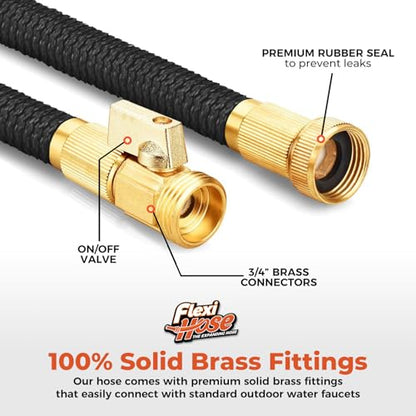 Flexi Hose with 8 Function Nozzle, 25FT - Lightweight Expandable Garden Hose, No-Kink Flexibility, 3/4 Inch Solid Brass Fittings and Double Latex Core - size: 25ft