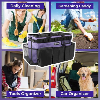 SCAVATA Wearable Cleaning Caddy Bag, Cleaning Caddy Supplies Organizer with Handle & Shoulder Straps for Housekeepers, Under Sink & Car Cleaning Tool Organizers with 4 Foldable Divider (Purple) - color: Purple