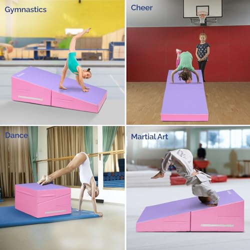 Matladin 48"x24"x14" Tumbling Mat - Folding Gymnastics Cheese Wedge Mat for Kids, Girls Home Training - color: Petal Pink, Purple