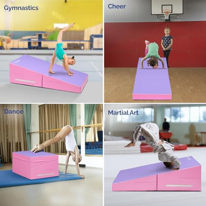 Matladin 48"x24"x14" Tumbling Mat - Folding Gymnastics Cheese Wedge Mat for Kids, Girls Home Training - color: Petal Pink, Purple