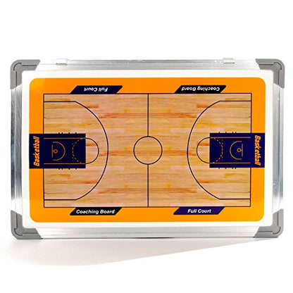 Double-Sided Basketball Coaching Board: Portable Tactics Dry Erase Board w/Adhesive Markers - Half & Full Court Play Diagramming