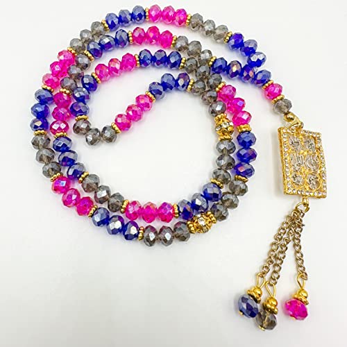 Real Multi Color Crystal Islamic Prayer Beads Allah, Mohammad, Natural Stone 99 Beads, Tasbih, Misbaha, Tasbeeh, Rosary, Sibha, Tasbih 99, Tasbih
