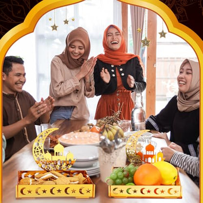 DoubleFill Ramadan Serving Tray Gold Eid Mubarak Holder Al-fitr Home Decoration for Moon Star Tray Gold Container for Home Islamic Muslim Party Tableware Kitchen Dessert Food Storage(Mosque) - style: Mosque