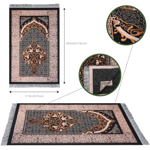 Islamic Prayer Rug Masjid Pattern Thin Mat 1pc Muslim Portable Blanket Ramadan Eid Gift Rug Turkish Prayer Carpet - Black, Styled - color: 1pc Blackd