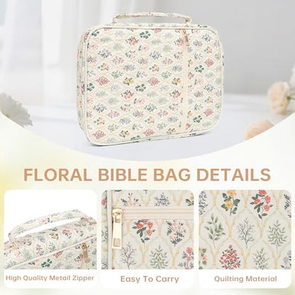 Bible Cover Case for Women Large Bible Cover with Durable Handle Quilted Bible Carrying Case for Girls Bible Study Supplies Accessories (Wildflower Meadow, Wildflower Meadow) - color: Wildflower Meadow