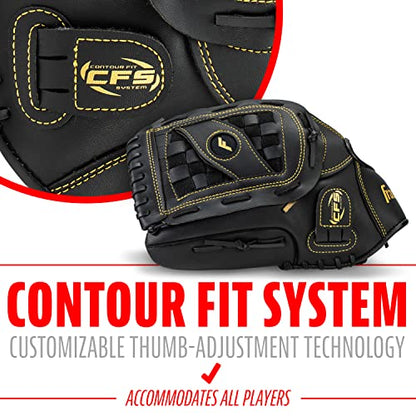 Franklin Sports Field Master Baseball + Softball Glove - Field Master Adult + Youth Baseball + Softball Mitt - Men's + Women's Gloves - color: Black/Gold, style: 14" - Basket Web