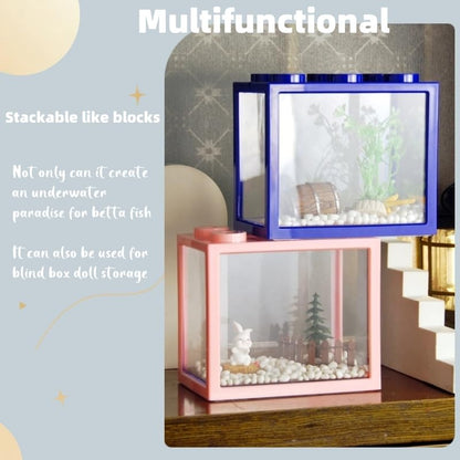 Small Betta Fish Tank, Stackable Mini Aquarium Tank Kit with Aquarium Gravel & Forest Micro Landscape, 0.6 Gallon Acrylic Cube Fish Bowl for Sea Monkeys Shrimp Snails (Green) - color: Green