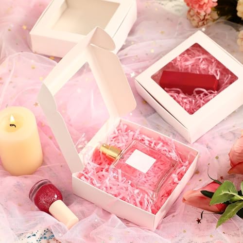 Zonon 30 Pcs Kraft Paper Boxes with Window 4.13 x 4.13 x 1.18 Inch Candy Packaging, Small Gift Boxes, Soap holder, Mini Treat Packaging for Bakery Chocolate Jewelry Display (White) - color: White