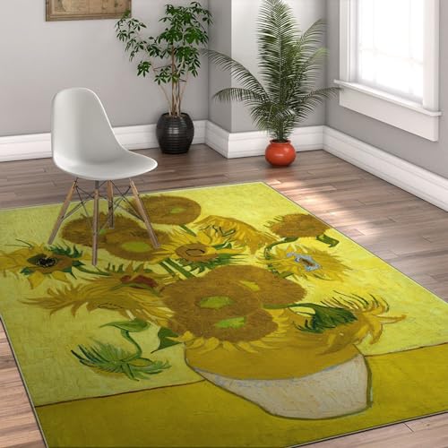 Impressionism Artwork Area Rugs for Bedroom Living Room Famous Painting Yellow Sunflower Carpet for Kids Girls Boys Home Decor Aesthetic 3'x6' - size: 3'x6'