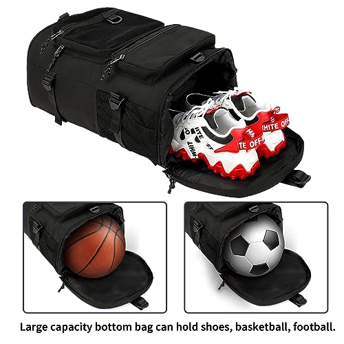 gym duffel bag backpack wrestling bag with shoe compartment 4 kinds of back method waterproof sports walking laptop - color: B-black