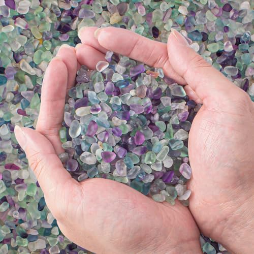 0.5 Lb/230g Fluorite Crystal Chips Stones Decorative Crystal Pebbles, Irregular Shaped Natural Quartz Stones Aquarium Gravel Rocks for Vases Filler, Garden and Fish Tank Decoration - color: Fluorite, size: 0.5 LB