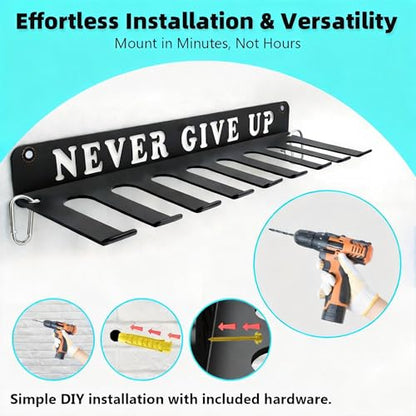 Baseball Softball Bat Holder Wall Mount Storage Rack Metal Hanger Home Field Organizer Equipment Sports Hook Hanging Holds 14 Bats Carabiners Included Never Give UP - style: NEVER