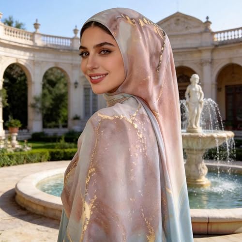 Hijab Scarf for Women Fashion Printed Modal Hijab Head Wrap Scarves Lightweight Long Scarf Shawls - color: Watercolor Pink