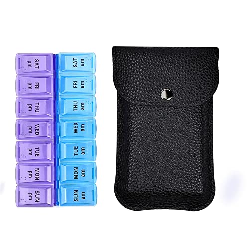 VOFOON Travel Pill Organizer 2 Times a Day, PU Leather Portable Pill Case for Women/Men, 7 Day AM PM Pill Box with Travel Pouch Medicine Organizer for Vitamins Medicine Fish Oils Supplements (Small) - size: 1 Count (Pack of 1)