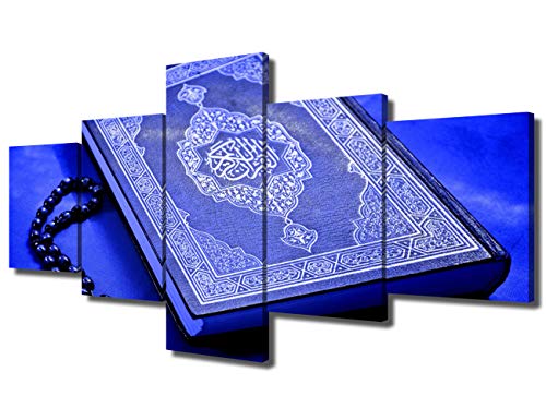 TUMOVO Muslim Religious Art Wall Art Oil Paintings Giclee Quran Canvas Prints Ready to Hang for Living Room Bedroom Office Kitchen Decoration, 5 Panels(50" W x 24" H) - color: Artwork-07, size: 50 in x 24 in (W x H)