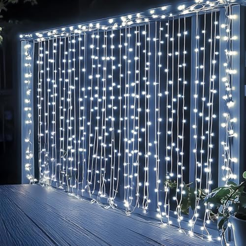 Dazzle Bright 300 LED Curtain String Lights, Christmas Fairy Lights for Bedroom with 8 Lighting Modes, Connectable Waterproof Window Lights Party Wedding Garden Wall Decor, White - color: White