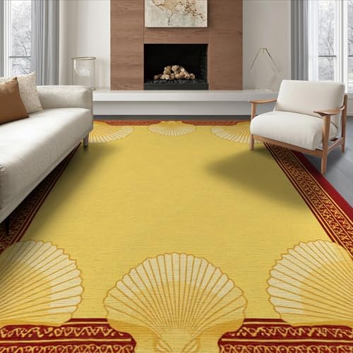 6'x9' Washable Beachy Border Area Rug, Gold Foldable Non-Slip Large Carpet Foldable Easy Care Carpet for Queen Size Bedroom, Under Bed, Master Bedroom | Ref:1952505 - color: Beige/Pattern 24, size: 6' x 9' (Rectangular)
