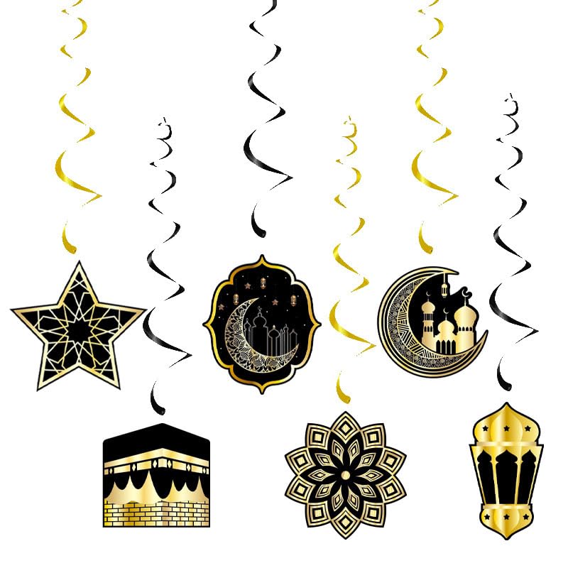 31Pcs Ramadan Decorations - Ramadan Decoration for Home Pre-Assembled Mubarak Eid Kareem Muslim Banner Star Moon Lantern Hanging Swirls Decorations for Home Fireplace Indoor Party Supplies