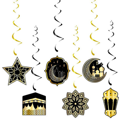31Pcs Ramadan Decorations - Ramadan Decoration for Home Pre-Assembled Mubarak Eid Kareem Muslim Banner Star Moon Lantern Hanging Swirls Decorations for Home Fireplace Indoor Party Supplies