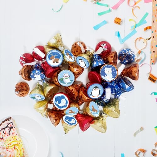 Polar Animals Kiss Sticker Labels - Polar Bear, Seal, Penguin and Arctic Fox Round Candy Sticker Favors for Party Labels Fit Chocolate Candy (Set of 150) - color: Polar Animals