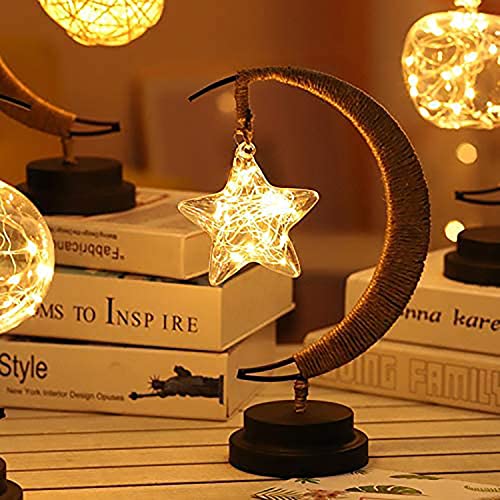 LED Decorative Lamp Star Moon Lamp Handmade Iron Night Lamp 3D Magic Moonlight Lamp Bedroom Moon Lamp Christmas Home Decoration USB Power Supply 5.5 * 5.1 * 11 Inch （Pentagram Warm） - style: Pentagram Warm 1