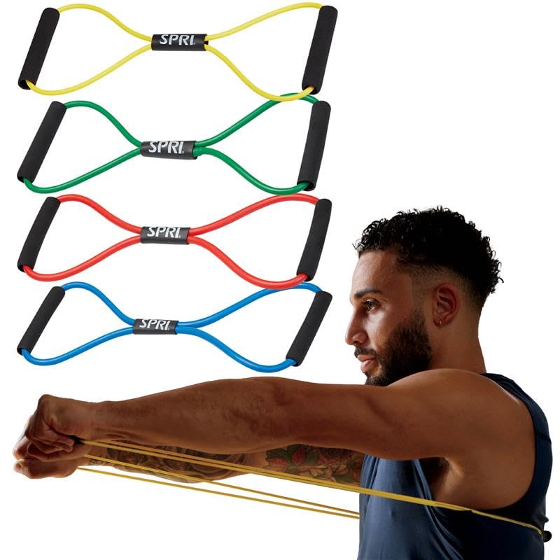 SPRI Ultra Toner Resistance Band, Figure-8 Cord (Multi 4-Pack) | Figure-8 Resistance Cord | Arms, Shoulders & Upper Body | Comfort-Grip Handles | Available in Multiple Resistance Levels