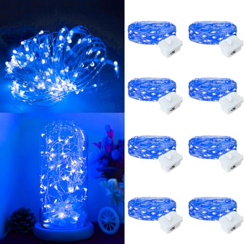 8 Pack Fairy Lights Battery Operated, 7ft 20 LED 3 Modes Speed Twinkle Mini String Lights Waterproof Silver Wire Firefly Starry Lights for Mason Jars Wedding Party Christmas Decorations - color: Blue, size: 8 Pack
