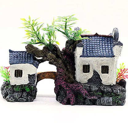 IBWell Classical Lifelike Chinese Landscape Resin Aquarium Castle Decorations Fish Tank Ornaments (River)
