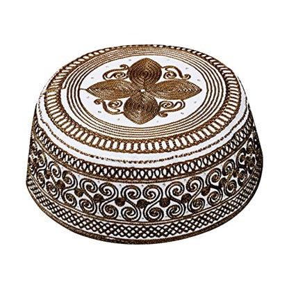 Muslim Prayer Kufi Hat for Men Boys Islamic Beanie Skull Cap Prayer Headwear Embroidery Kofia Topi Sun Hat Ramadan Eid Gift - color: Dark Coffee