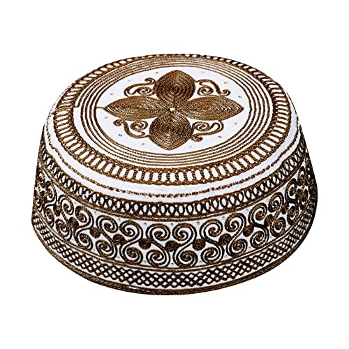 Muslim Prayer Kufi Hat for Men Boys Islamic Beanie Skull Cap Prayer Headwear Embroidery Kofia Topi Sun Hat Ramadan Eid Gift - color: Dark Coffee