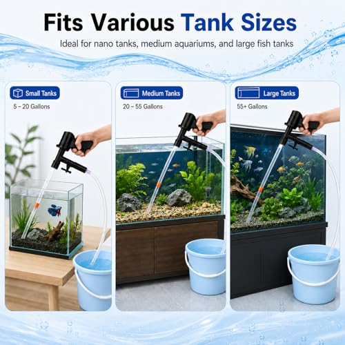 Fish Tank Cleaner Kit, Gravel Vacuum for Aquarium, Aquarium Vacuum & Siphon, Fish Tank Cleaning Kit, Aquarium Vacuum Gravel Cleaner