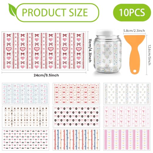 arricraft 10 Sheets Cute Patterns UV DTF Cup Wrap for 16OZ Glass, Heart Bow Flower Strawberries Crown Cherries Rub on Decals PVC Transfer Stickers for DIY Cups Window Home Printing Decoration 24x11cm - style: Cute Patterns Theme
