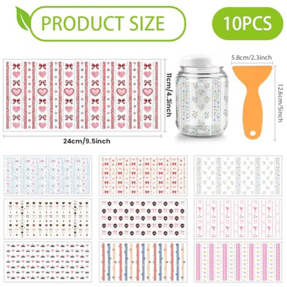 arricraft 10 Sheets Cute Patterns UV DTF Cup Wrap for 16OZ Glass, Heart Bow Flower Strawberries Crown Cherries Rub on Decals PVC Transfer Stickers for DIY Cups Window Home Printing Decoration 24x11cm - style: Cute Patterns Theme