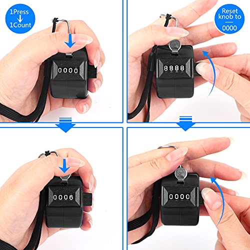 FEBSNOW Handheld Tally Counter Clicker 4 Digital Number Click Counter for School Event Golf Sports Office Stadium - color: Two Black