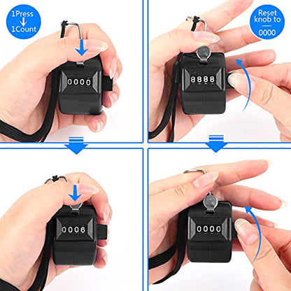 FEBSNOW Handheld Tally Counter Clicker 4 Digital Number Click Counter for School Event Golf Sports Office Stadium - color: Two Black