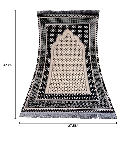 Modefa Turkish Islamic Prayer Mat Janamaz Sajjadah | Thin Woven Cotton Praying Rug Ramadan Eid Gift | Traditional Muslim Sejada for Men Women - Hira Diamond (Black) - color: Black