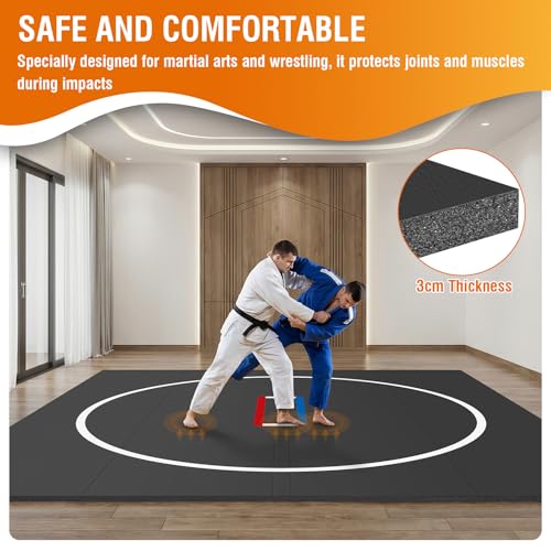 Generic 300x300cm/300x200cm Roll-Up Design Wrestling Mat for Home Foldable XPE Jiu Jitsu Floor Exercise Mat Waterproof 1.18in Thick for BJJ MMA Martial Art Boxing Grappling and Judo