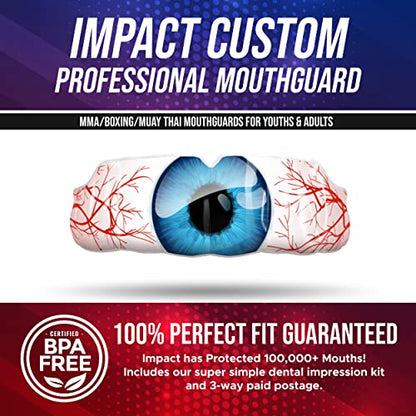 Impact Mouthguard Boxing, MMA, Muay Thai Sports Mouthguards for Youth Adults, Professional Custom-Fit, Bloodshot Eye - color: Bloodshot Blue