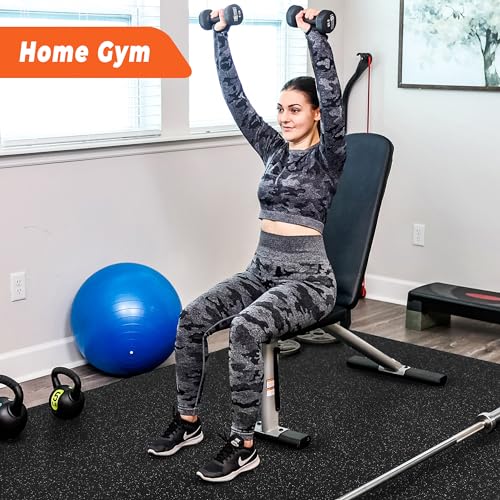 SUPERJARE 0.4'' Thick 12 Pcs 48 Sq Ft Rubber Top Exercise Equipment Mats, High Density EVA Foam Mats with Rubber Top, Interlocking Gym Flooring for Home Gym, Protective Workout Mat, Black/Grey - size: 12 Tiles (48 Sq Ft)
