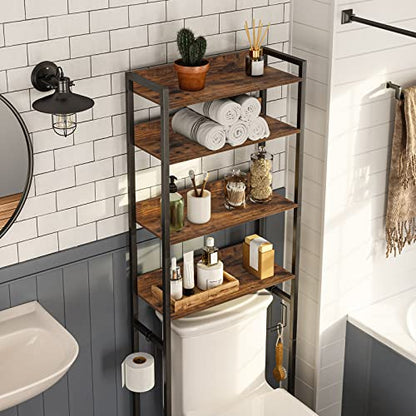 MAHANCRIS Over The Toilet Storage Rack and 55-75 Gallon Fish Tank Stand Bundle, 4 Tier Bathroom Organizer Over Toilet, Heavy Duty Reptile Terrarium Tank Stand, TSHR0401Z-FTHR55E01
