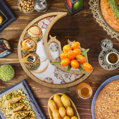 Eid Mubarak Tray, Wooden Star Moon Shaped Ramadan Tray, Decorative Serving Plate for Islamic Celebrations, Ramadan Serving Tray for Party