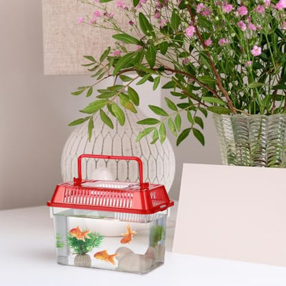 PRETYZOOM Portable Fish Tank Pet Box Small Plastic Aquarium with Handle Mini Handheld Fish Bowl 5.9 Inch for Home and Travel Use