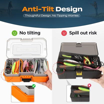 PLUSINNO Bass Fishing Lures Tackle Box Gear Kit with Tackle Included | Waterproof, Compact & Customizable, Bass Trout Fishing Gear Kit, Freshwater Topwater, 16 Rigs, Fishing Gifts for Men Starter - color: Orange 373 PCS Lures Box