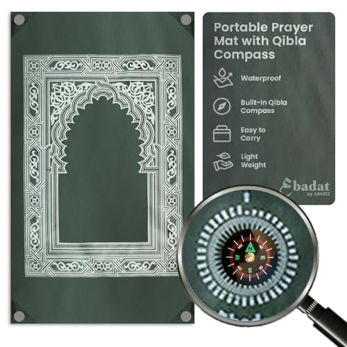 ABDEEZ Portable Travel Prayer Mats | Compass, Weights (Keeps mat in Place), and Pouch, Pocket Size (Green) - color: Green